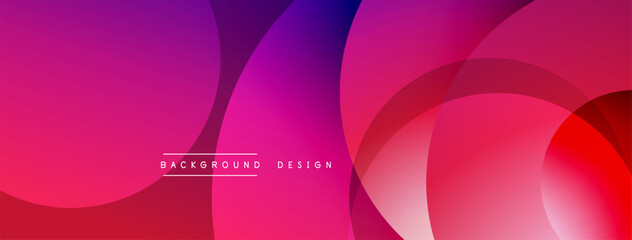 Abstract gradient background. Overlapping circles create dynamic visual effect. Pink, purple hues dominate composition. Modern design element.