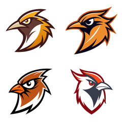 Obraz premium Illustration showing four different bird head designs with unique color schemes and sharp features displayed