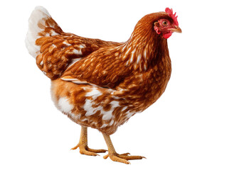 Fototapeta premium Healthy Hen: A single, healthy hen stands proudly, with a vivid display of its intricate feather patterns. Highlighting the robust structure and the beauty of farm life.