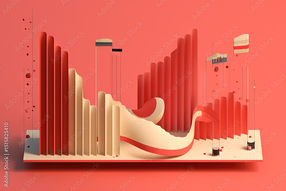 Poster 3D business graph with organized bars and information blocks. Abstract infographic element. Business growth and development to success concepts