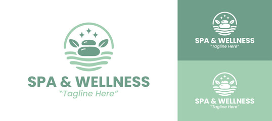 Nature-Inspired Spa Logo with Stone and Leaf Elements in Fresh Green Colors for Wellness Branding
