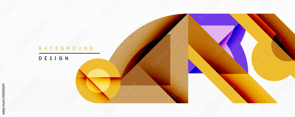 Leinwandbilder Abstract geometric composition. Overlapping shapes create dynamic visual effect. Warm colors dominate, with purple accent. Modern design suitable for backgrounds, presentations.