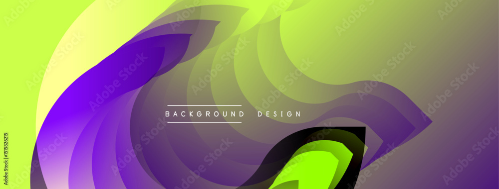 Poster abstract flowing shapes, vibrant purple, green hues. modern design, dynamic composition, smooth grad