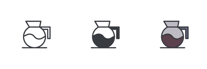 Coffee pot or water jug different style icon set