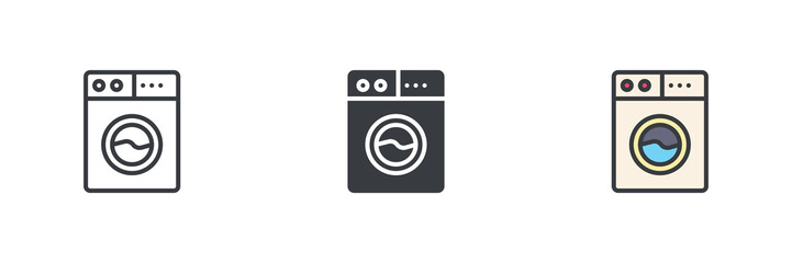 Washing machine different style icon set