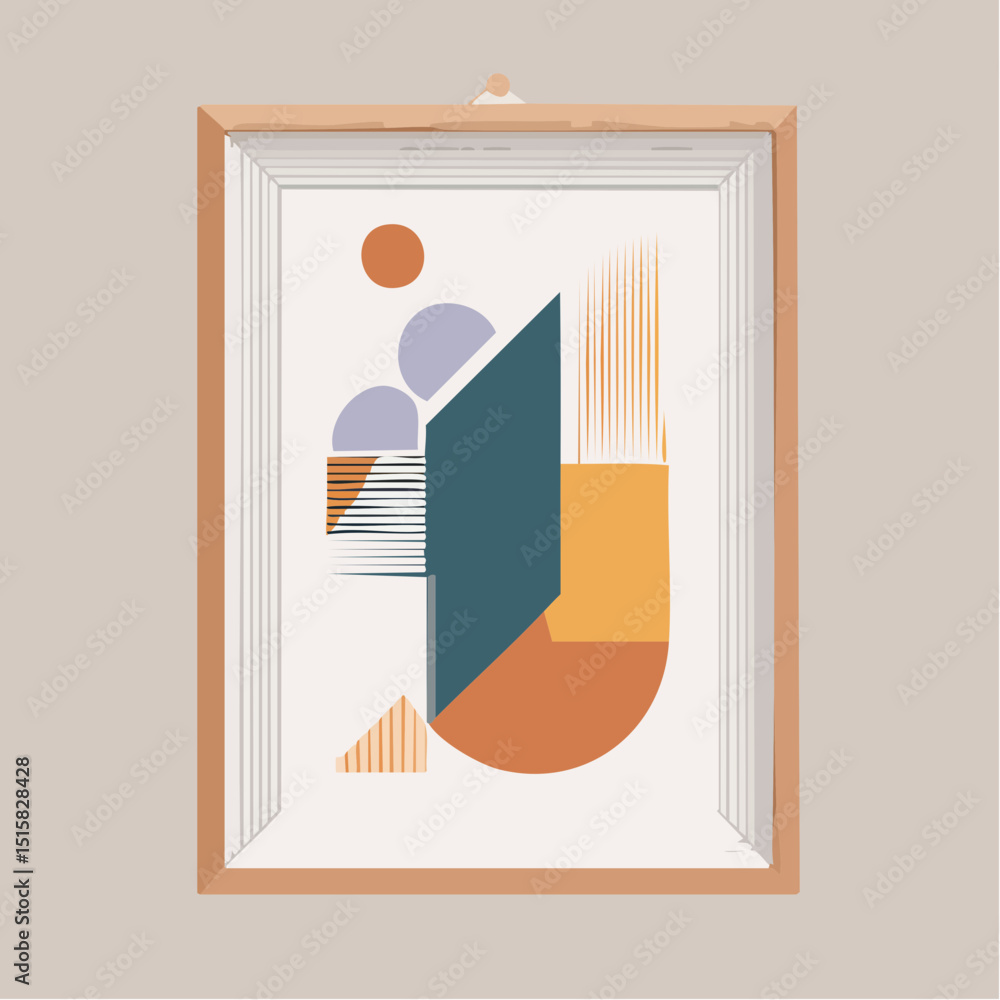 Aufkleber a boho-style abstract print in a wooden frame with calm tones
