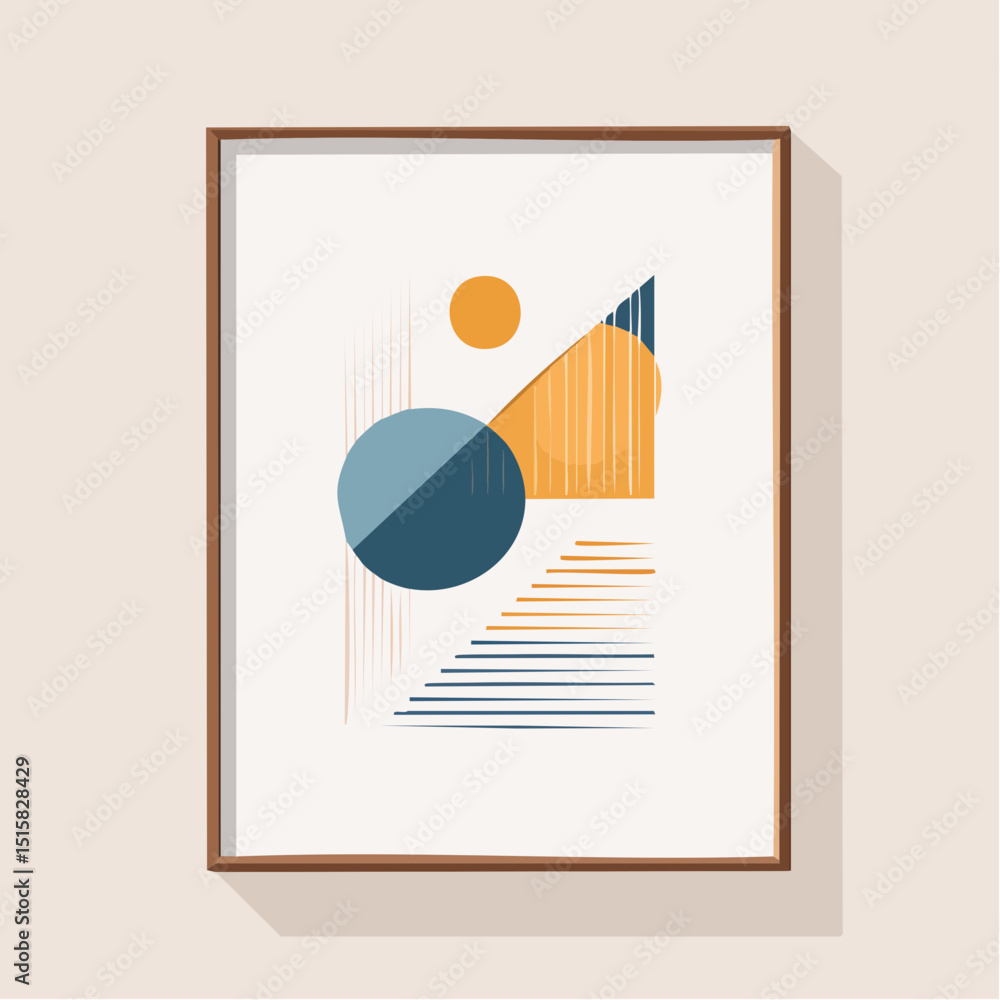 Aufkleber a boho-style abstract print in a wooden frame with calm tones