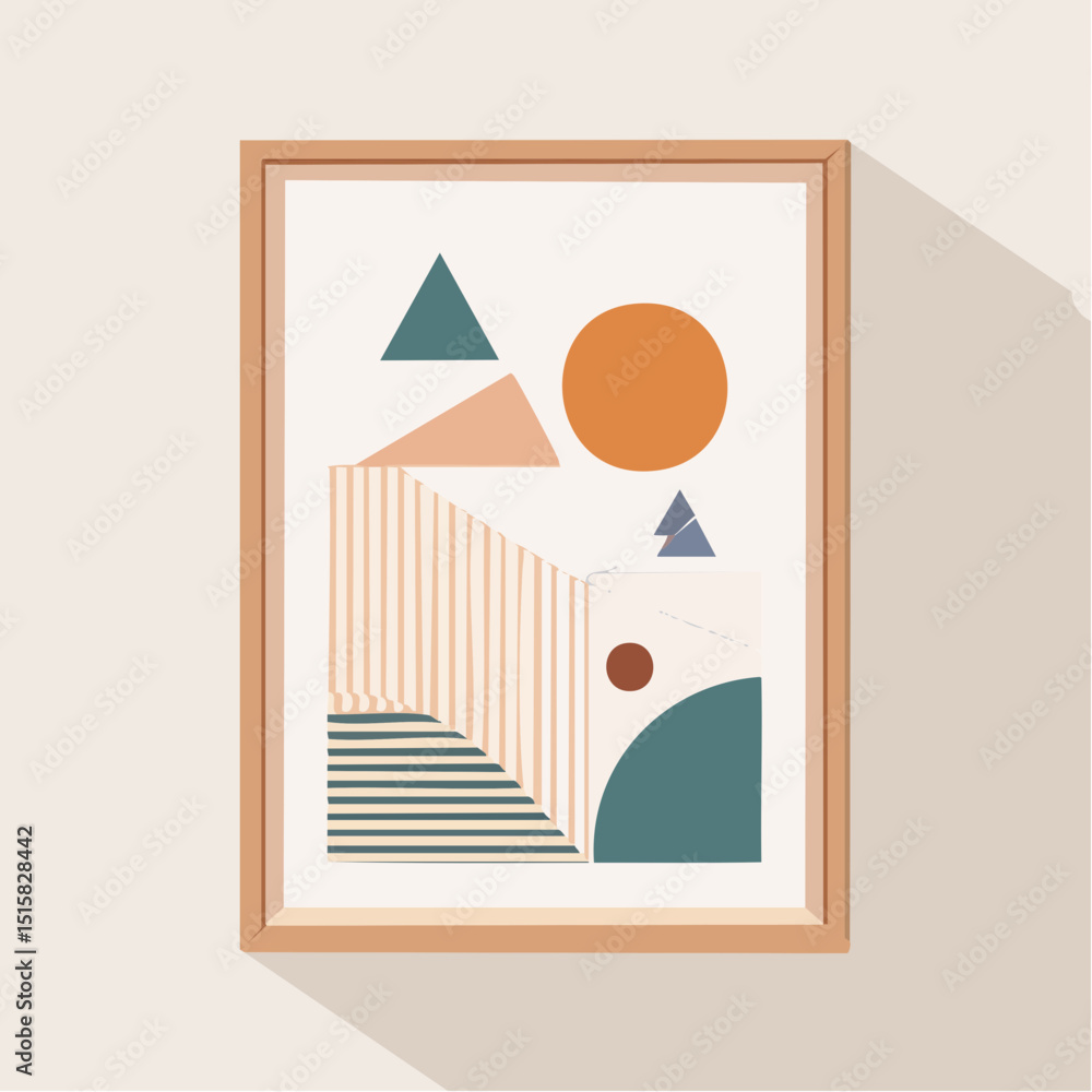 Aufkleber a boho-style abstract print in a wooden frame with calm tones