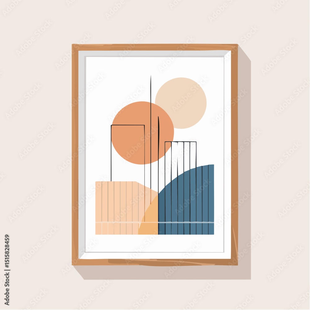 Aufkleber a boho-style abstract print in a wooden frame with calm tones