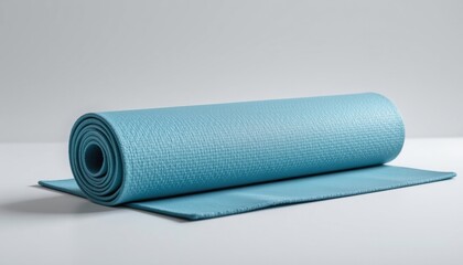 Obraz premium A rolled-up blue yoga mat, ready for a calming session