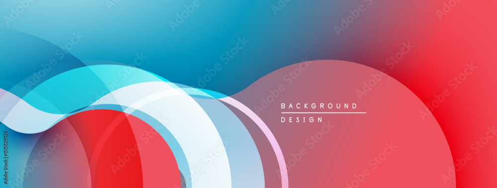 Poster Abstract flowing shapes, vibrant blue, red hues. Modern design, smooth gradients create dynamic visual effect. Minimalist style.