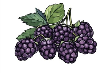 A cluster of blackberries, drawn in a cute and easy-to-color outline style