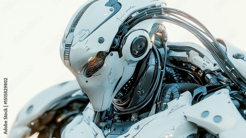 Poster advanced combat robot with armored design, and complex wiring, background wallpaper ai generated ima