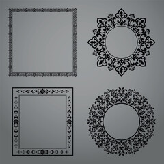 Set of decorative frames Elegant vector element for design in Eastern style, place for text. Floral black and gray borders. Lace illustration for invitations and greeting cards