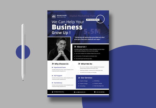 Business Flyer With Dark Blue Accents
