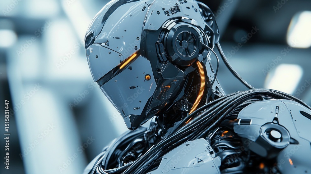 Poster advanced combat robot with armored design, and complex wiring, background wallpaper ai generated ima
