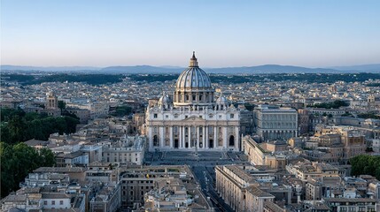 Panoramic view of St. Peter's Basilica and the Vatican City.