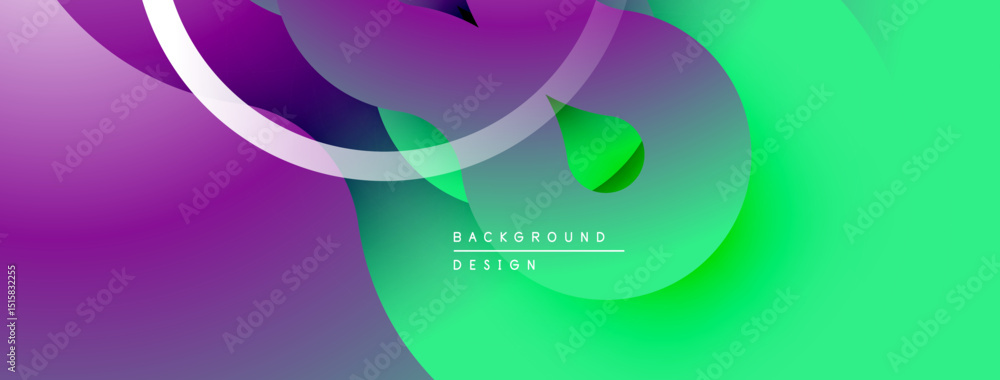 Poster abstract fluid shapes, vibrant purplegreen gradient. modern design, smooth curves, dynamic compositi