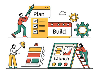 Project Development & Teamwork – Modern Flat Vector Illustration