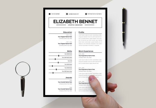 Modern Black And White Resume Template Layout