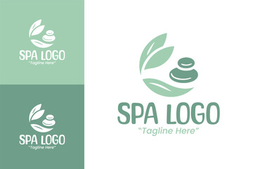 Nature-Inspired Green Pastel Spa Logo with Stone Element for Wellness Branding
