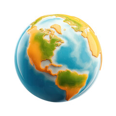 Earth Globe Icon Continents with Relief America View Isolated.