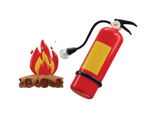 Fire extinguisher icon with bonfire 3d render concept of Fire extinguisher extinguishes the alarm on fire, deadline emergency fire protection icon vector illustration