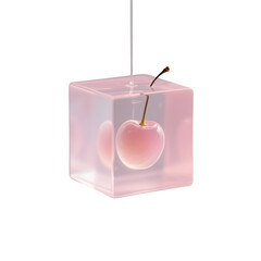  jelly cube glowing softly with a translucent cherry suspended inside