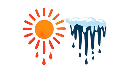 minimalist logo with two opposing halfcircles one made of warm sun rays the other made of cool icicles flat vector symbol pastel colors of orange and bl