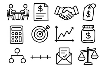 Business icons: finance, strategy, and growth visuals