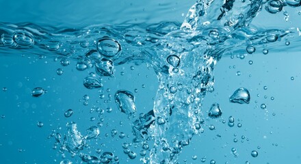Pouring Water with Bubbles Abstract Blue Background