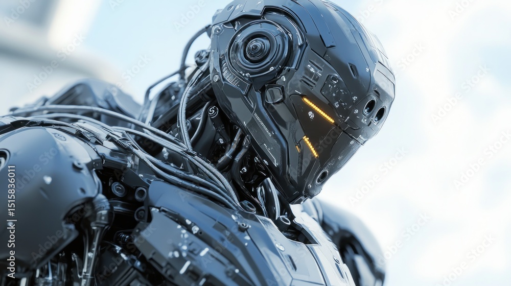 Poster advanced combat robot with armored design, and complex wiring, background wallpaper ai generated ima