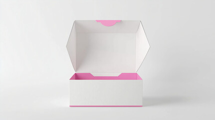 White 3D blank paper cube gift box or carton packaging with a red ribbon isolated on a white background