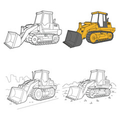 illustration vector doodles hand drawn of wheel loader isolated on white, realistic sketch.