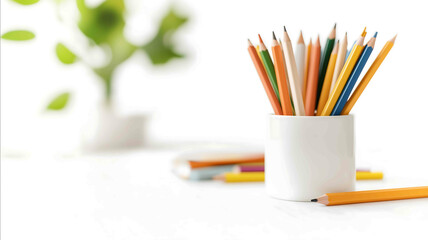 Obraz premium Creative childs desk with school supplies bright daylight happy colors lifestyle photography