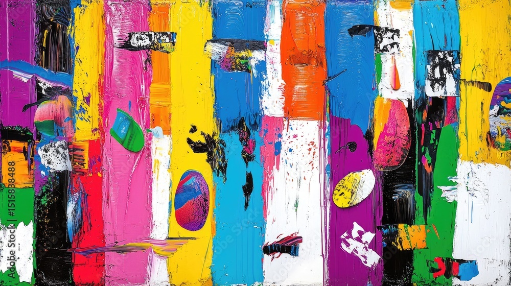 Poster vibrant abstract artwork featuring strong vertical lines and rich color contrasts in expressive styl