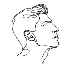 Male face in artistic continuous line profile