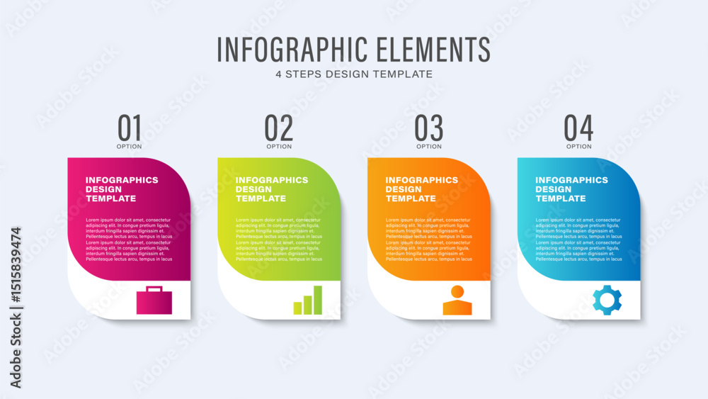 Fototapete 4 steps process vector infographic template with business icons and space for text