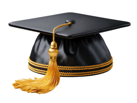 Academic Triumph: A classic black mortarboard with a flowing gold tassel, symbolizing academic achievement and the culmination of years of hard work. Capturing the spirit of graduation.
