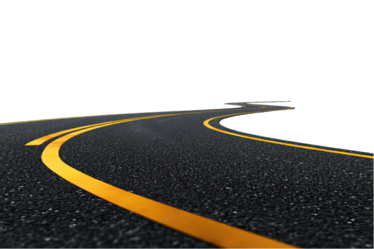 Winding asphalt road against a transparent background