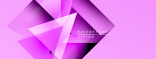 Abstract geometric shapes overlap, creating vibrant purple gradients. Modern design with text elements present. Minimalist aesthetic.