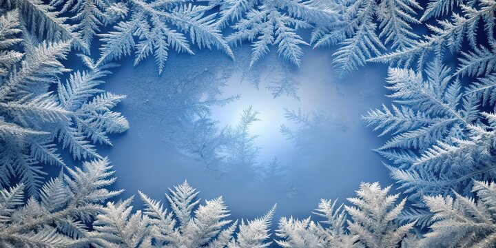 Frosty frame with delicate ice crystals, cold climate, frosty frame,  cold climate