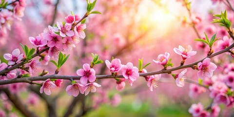 Naklejka premium Blooming peach tree in spring with pink flowers, blossom, springtime garden, blossom
