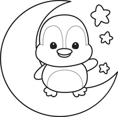 Outline Illustration of cute penguin icon.