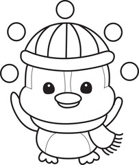 Outline Illustration of cute penguin icon.