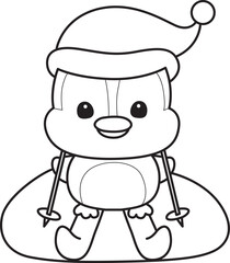 Outline Illustration of cute penguin icon.