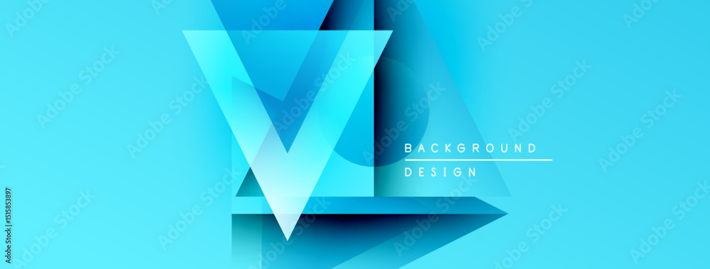 Fototapete bright blue abstract design features layered geometric shapes. letter v dominates composition, creat