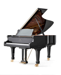 Piano Hyperrealistic photo of the whole instrument 100 view central shot white solid background...