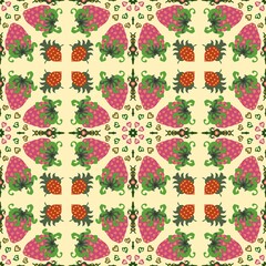 Seamless Hand-Drawn Strawberry and Heart Pattern