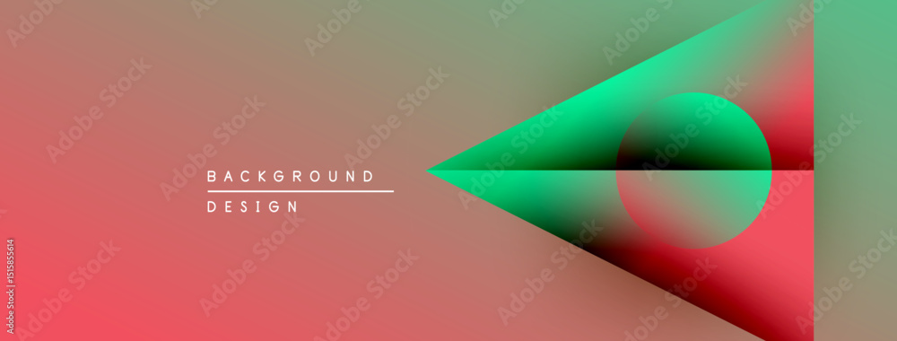 Poster Abstract gradient background. Red, green hues blend smoothly. Geometric shapes overlap creating dynamic visual effect. Minimalist design.
